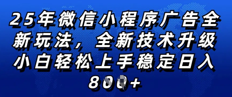 2025年微信小程序全新玩法纯小白易上手，稳定日入多张，技术全新升级，全网首发【揭秘】-宝藏屋创业网