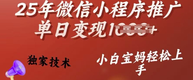 25年微信小程序推广单日变现多张，独家技术，小白宝妈轻松上手【揭秘】-宝藏屋创业网