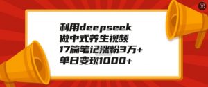 利用deepseek做中式养生视频,17篇笔记涨粉3万+,单日变现1k-宝藏屋创业网