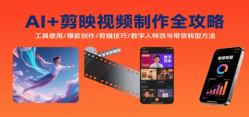 AI+剪映视频制作全攻略：工具使用/爆款创作/剪辑技巧/数字人特效与带货转型方法-宝藏屋创业网