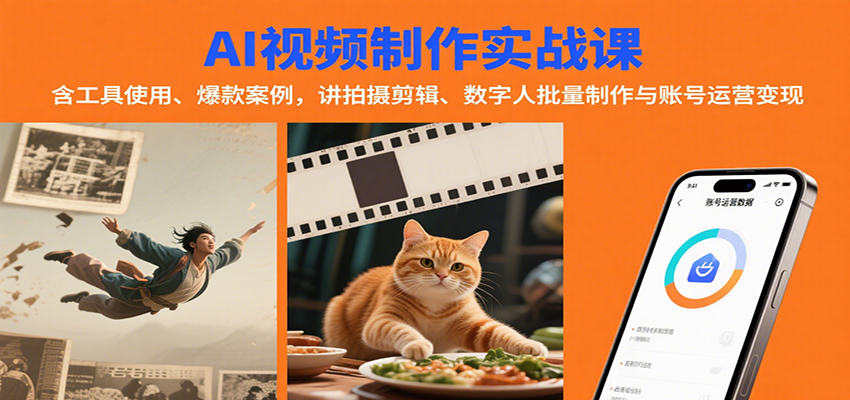 AI视频制作实战：含工具使用、爆款案例，讲拍摄剪辑、数字人批量制作与账号运营变现-宝藏屋创业网