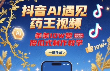 抖音AI遇见药王视频，条条10W赞，快速起千粉万粉号，傻瓜式制作教学-宝藏屋创业网