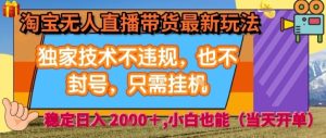 淘宝无人直播带货最新玩法,独家技术不违规,也不封号,全自动运行,只需挂着,  稳定日入2k【揭秘】-宝藏屋创业网