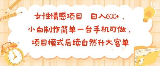 女性情感项目 小白制作简单一台手机可做 项目模式后续自然升大客单 日入6张-宝藏屋创业网
