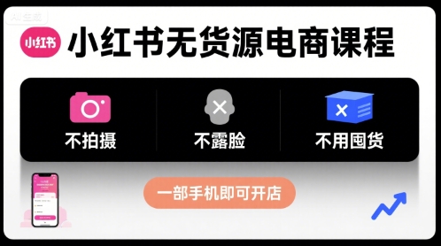 小红书无货源电商课程，不拍摄不露脸不用囤货，一部手机即可开店-宝藏屋创业网