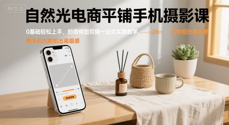 自然光电商平铺手机摄影课，0基础轻松上手，拍摄修图剪辑一站式实操教学，用手机也能拍出高级感-宝藏屋创业网