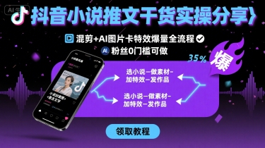 抖音小说推文干货实操分享，混剪+AI图片卡特效爆量全流程，0粉丝0门槛可做-宝藏屋创业网