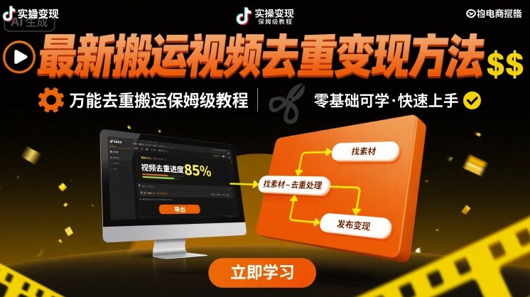 最新搬运视频去重变现方法，万能去重搬运保姆级教程-宝藏屋创业网