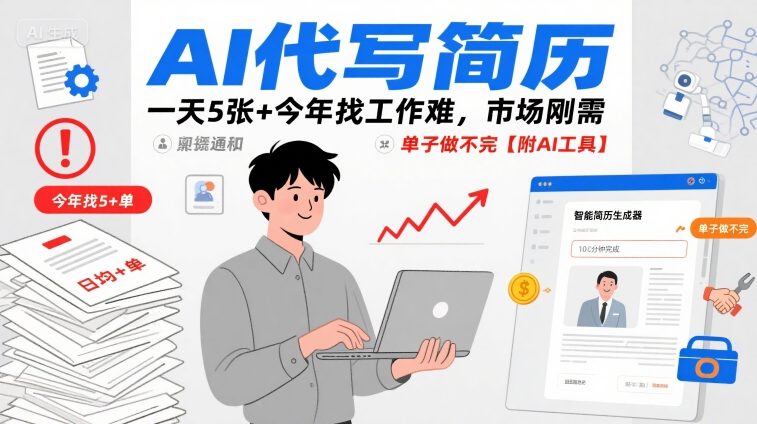 AI代写简历，一天5张+今年找工作难，市场刚需，单子做不完【附AI工具】-宝藏屋创业网