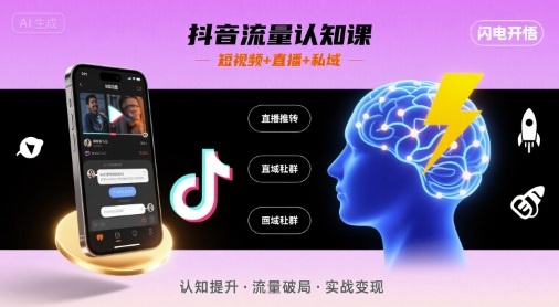 抖音流量认知课，短视频+直播+私域，认知提升，闪电开悟-宝藏屋创业网
