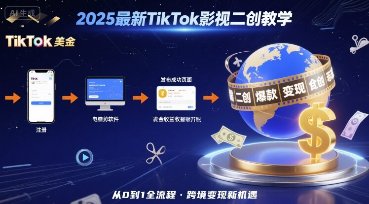 2025年最新TikTok影视二创教学，从注册到发布撸美金全流程，跨境变现新机遇-宝藏屋创业网