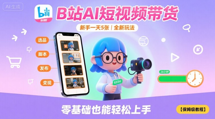 B站AI短视频带货，新手一天5张，全新玩法【保姆级教程】-宝藏屋创业网