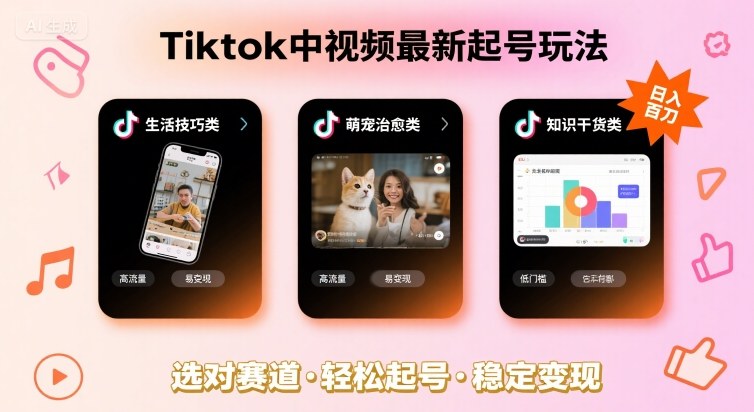 Tiktok中视频最新起号玩法，想要日入百刀，做好这几个赛道就可以了-宝藏屋创业网