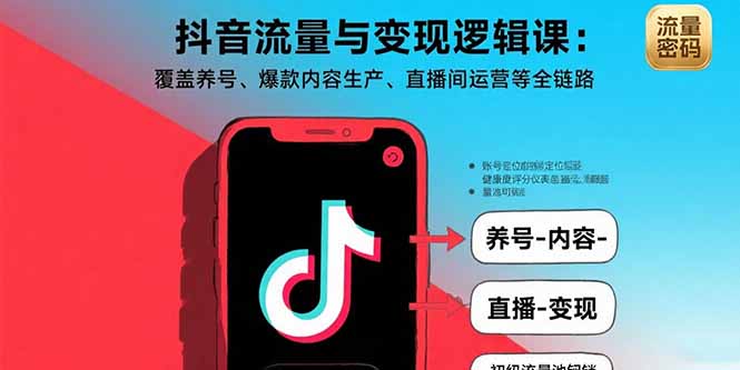 抖音流量与变现逻辑课：覆盖养号、爆款内容生产、直播间运营等全链路-宝藏屋创业网