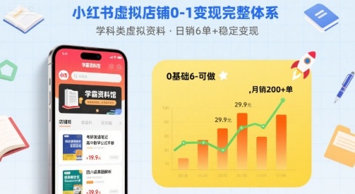 小红书虚拟店铺0-1变现完整体系：卖学科类虚拟资料，一天6张+，很稳定【已完结】-宝藏屋创业网