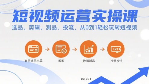 短视频运营实操课，选品、剪辑、测品、投流，从0到1轻松玩转短视频-宝藏屋创业网