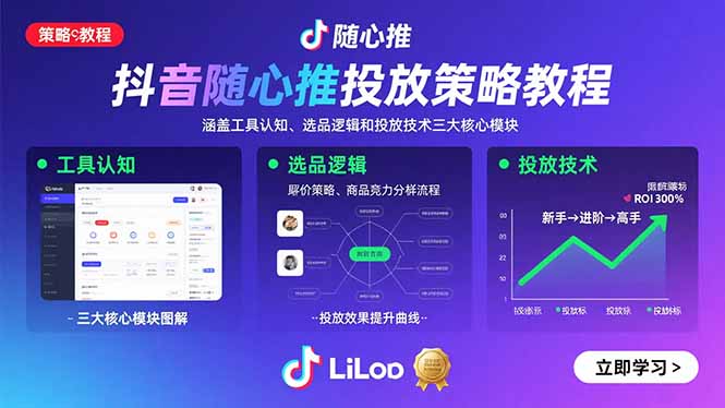 抖音随心推投放策略教程：涵盖工具认知、选品逻辑和投放技术三大核心模块-宝藏屋创业网