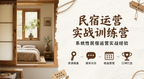 民宿运营实战训练营，系统性民宿运营实战经验-宝藏屋创业网