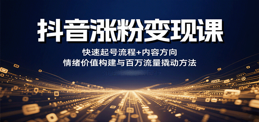 抖音涨粉变现课，快速起号流程+内容方向+情绪价值构建与百万流量撬动方法-宝藏屋创业网
