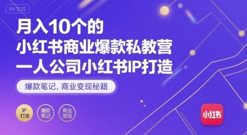 月入10个的小红书商业爆款私教营，一人公司小红书IP打造，爆款笔记，商业变现秘籍-宝藏屋创业网