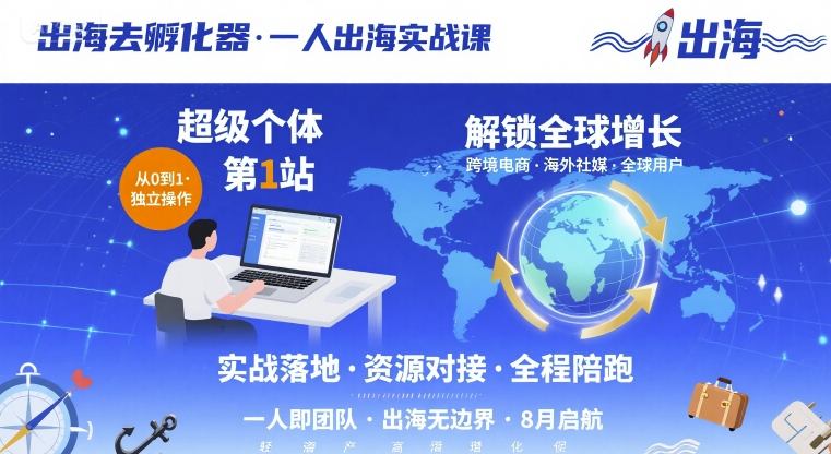 出海去孵化器，一人出海实战课，​超级个体第1站，解锁全球增长-宝藏屋创业网