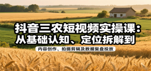 抖音三农短视频实操课:从基础认知、定位拆解到内容创作、拍摄剪辑及数据复盘投放-宝藏屋创业网