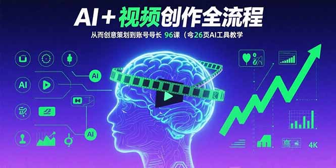 AI+短视频创作全流程：从创意策划到账号增长，96节课(含26项AI工具教学-宝藏屋创业网