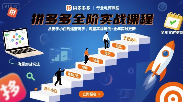 拼多多全阶实战课程，从新手小白到运营高手，海量实战玩法+全年实时更新【2025年9月更新】-宝藏屋创业网