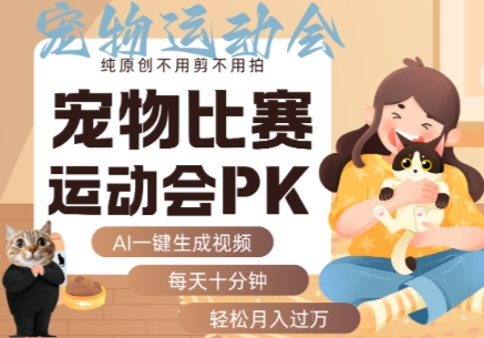 AI一键生成宠物比赛运动会PK视频，纯原创不用剪不用拍，每天十分钟，轻松月入过1W+-宝藏屋创业网