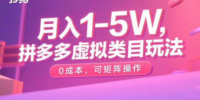 月入1-5W，拼多多虚拟类目玩法，0成本，可矩阵操作-宝藏屋创业网