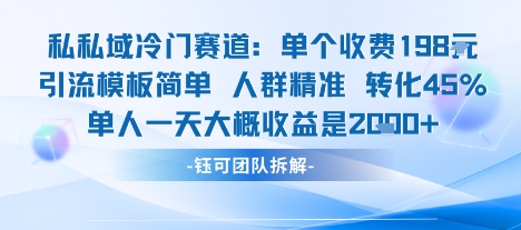 私域冷门赛道单个收费198米引流模板简单人群精准 45%的转化率单人一天大概收益多张-宝藏屋创业网