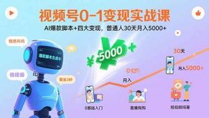 视频号0-1变现实战课:AI爆款脚本+四大变现,普通人30天月入5000+-宝藏屋创业网