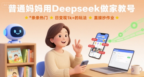 普通妈妈用Deepseek做家教号，条条热门，日变现1k+的玩法，直接抄作业-宝藏屋创业网