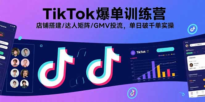 TikTok爆单训练营，店铺搭建/达人矩阵/GMV投流，单日破千单实操-宝藏屋创业网