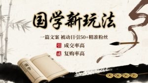 国学新玩法:一篇文案  被动日引50+精准粉丝成交率高  复购率高-宝藏屋创业网