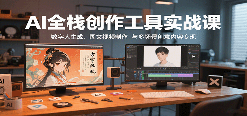 AI全栈创作工具实战课：数字人生成、图文视频制作与多场景创意内容变现-宝藏屋创业网