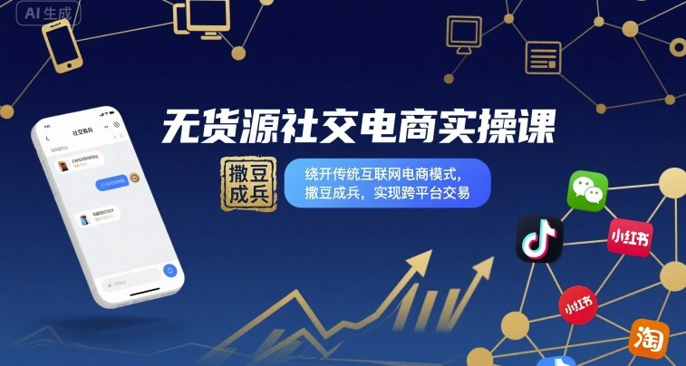 无货源社交电商实操课，绕开传统互联网电商模式，撒豆成兵，实现跨平台交易-宝藏屋创业网