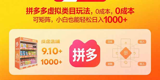拼多多虚拟类目玩法，0成本，可矩阵，小白也能轻松日入1000+-宝藏屋创业网