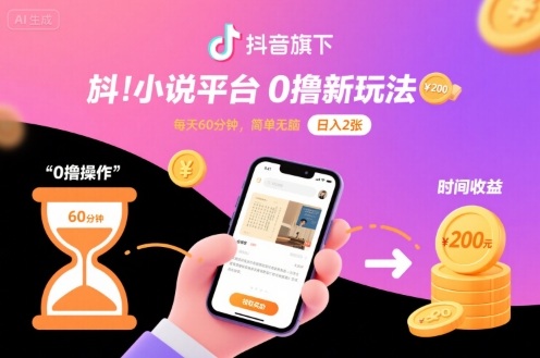 抖音旗下小说平台0撸新玩法，每天挂G60分钟，简单无脑，日入2张【揭秘】-宝藏屋创业网