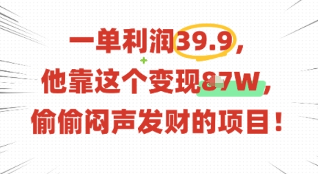一单利润39.9，有人靠这个变现几十个，偷偷闷声发财的项目-宝藏屋创业网