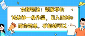 女粉玩法:高客单价,10分钟一条作品,日入1k+操作简单,手机就可以-宝藏屋创业网