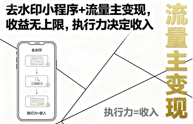 去水印小程序+流量主变现，收益无上限，执行力决定收入-宝藏屋创业网