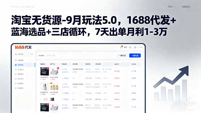 淘宝无货源-9月玩法5.0，1688代发+蓝海选品+三店循环，7天出单月利1-3万-宝藏屋创业网
