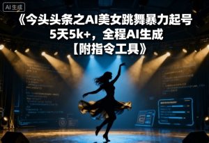 今日头条之AI美女跳舞暴力起号,5天1k+,全程AI生成【附指令工具】-宝藏屋创业网