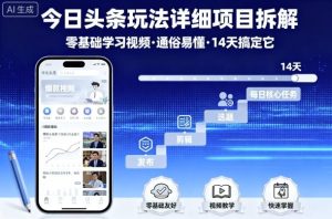 今日头条玩法详细项目拆解,零基础学习视频 通俗易懂 14天搞定它-宝藏屋创业网