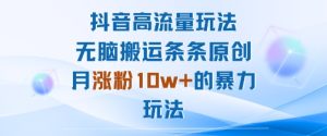 抖音高流量玩法:无脑搬运条条原创,月涨粉10w+的暴力玩法-宝藏屋创业网
