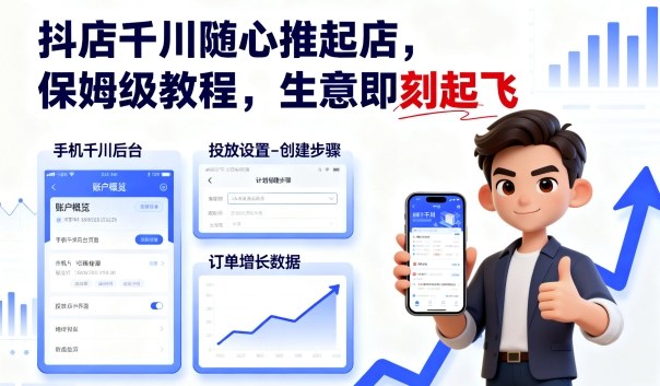 https://wc.yk520.top/wp-content/uploads/2025/09/20250916021049-68c8c7299e65f.jpeg 抖店千川随心推起店,保姆级教程,生意即刻起飞