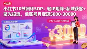小红书10节闭环SOP:轻IP矩阵+私域获客+聚光投流,单账号月变现5000-30000-宝藏屋创业网