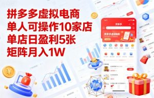 拼多多虚拟电商,单人可操作10家店,单店日盈利5张,矩阵月入1W+【揭秘】-宝藏屋创业网
