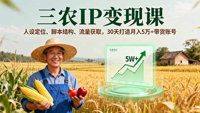 三农IP变现课，人设定位、脚本结构、流量获取，30天打造月入5万+带货账号-宝藏屋创业网